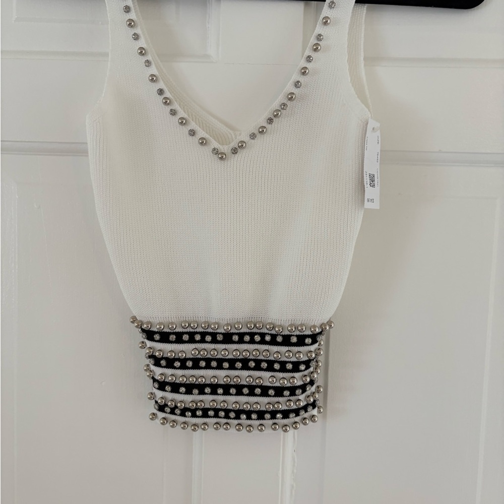 Elegant White Beaded Women's Top